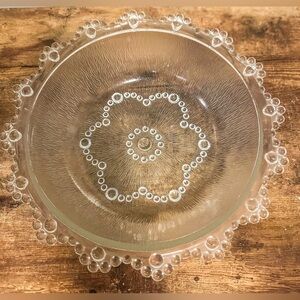 Vintage Ishizuka Japan Aderia Glass Bowl 9" Textured Bubble Design with Lace
